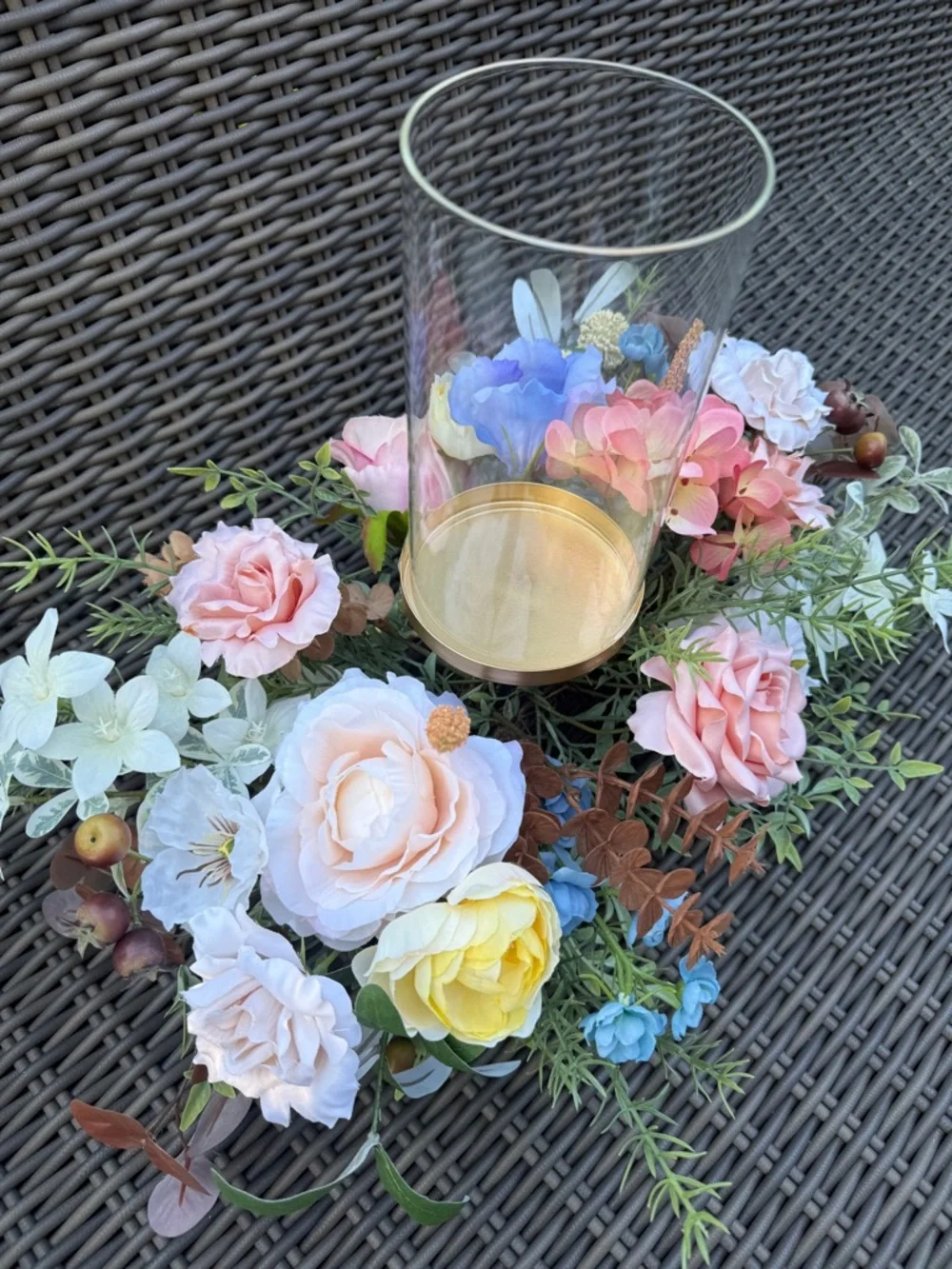 Grandin Road Glass Hurricane Floral Centerpiece - NWT
